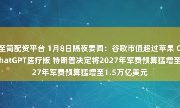 至简配资平台 1月8日隔夜要闻：谷歌市值超过苹果 OpenAI推出ChatGPT医疗版 特朗普决定将2027年军费预算猛增至1.5万亿美元